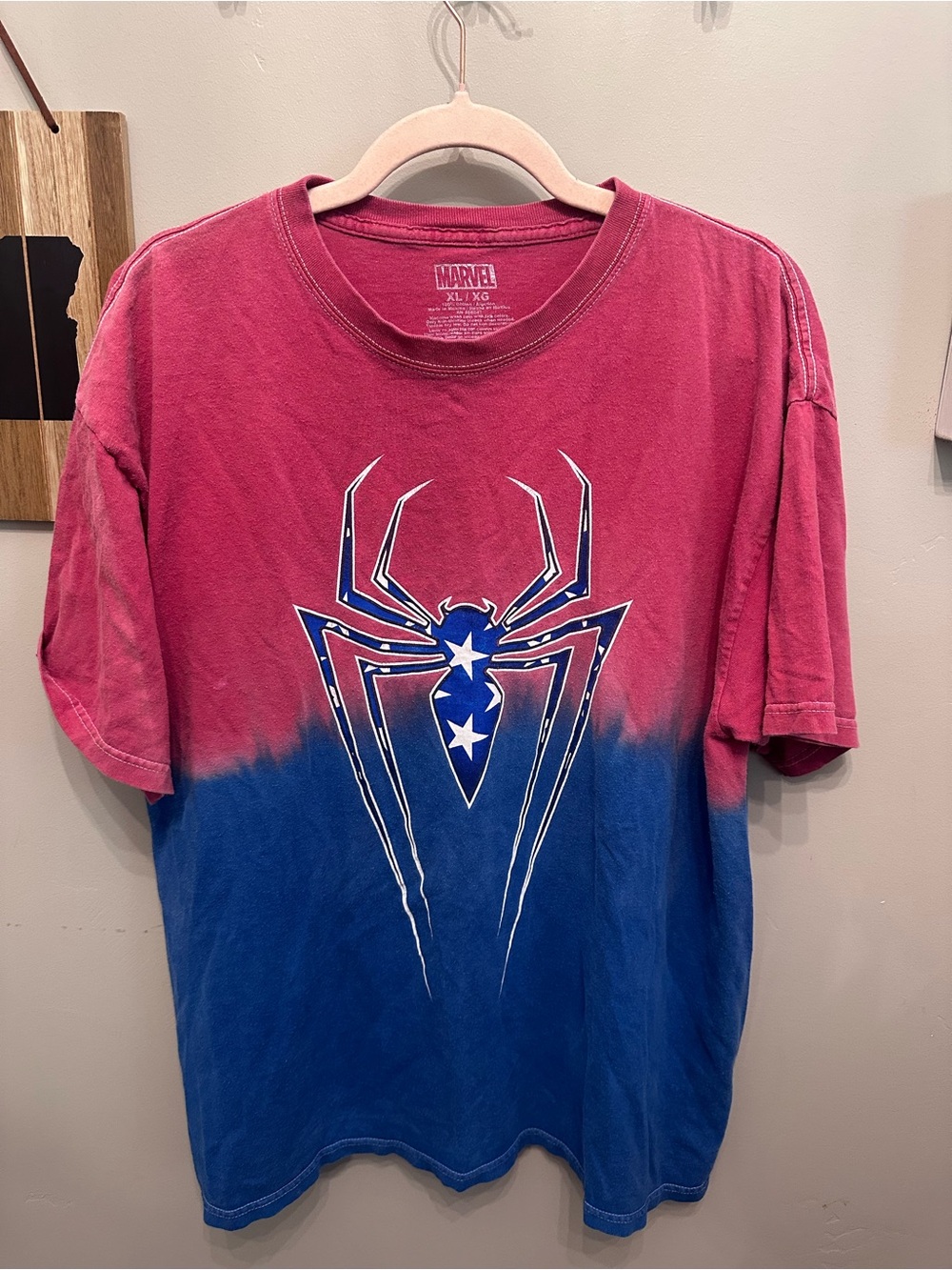Marvel Men’s Dip-Dye Spider Tee in Red and Blue